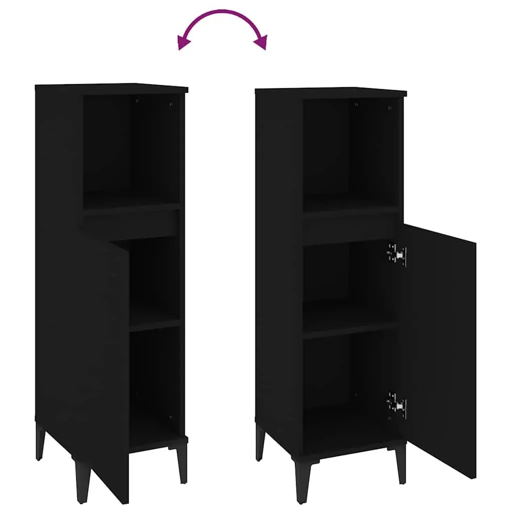 Bathroom Cabinet Black Engineered Wood Storage Unit 30x30x100cm