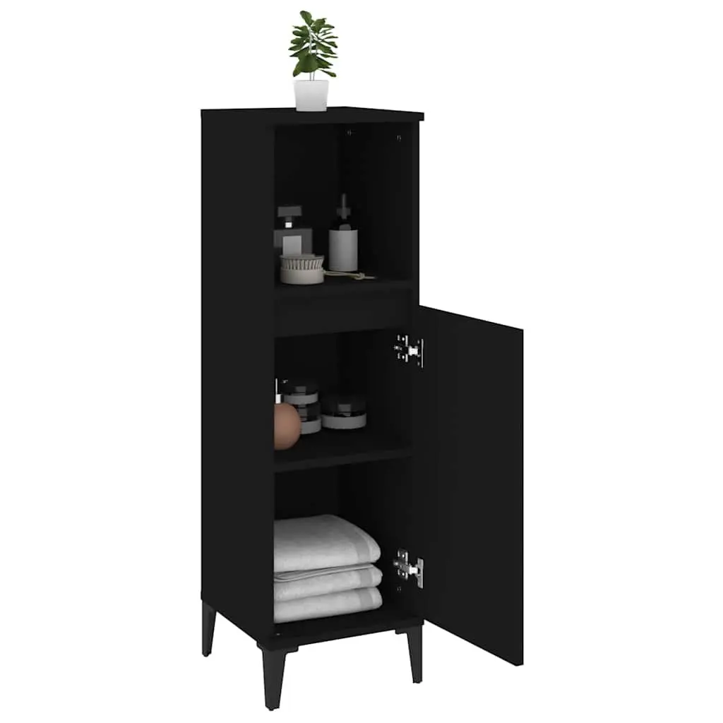 Bathroom Cabinet Black Engineered Wood Storage Unit 30x30x100cm