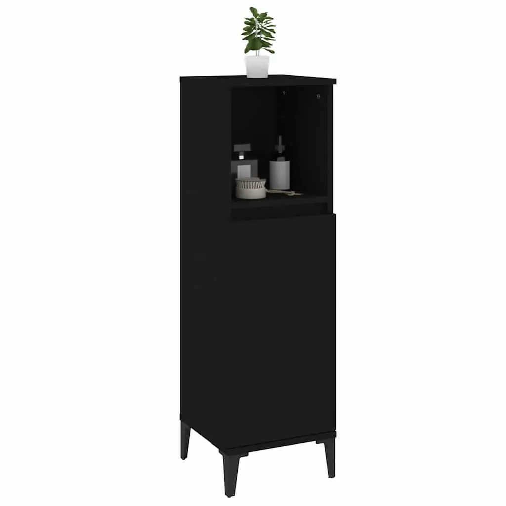 Bathroom Cabinet Black Engineered Wood Storage Unit 30x30x100cm