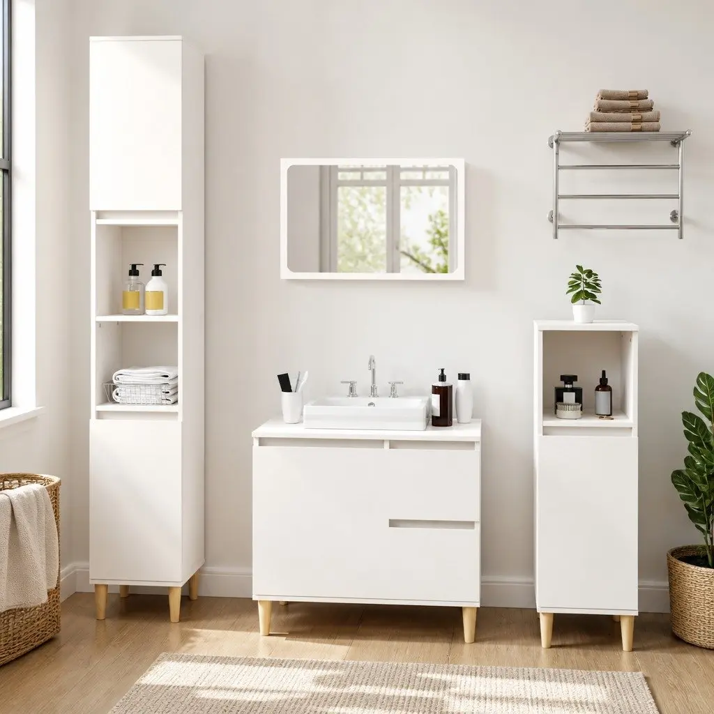 Bathroom Cabinet White Engineered Wood 2 Drawers 1 Door Compartment