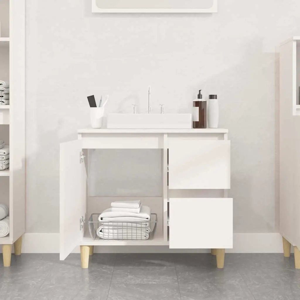 Bathroom Cabinet White Engineered Wood 2 Drawers 1 Door Compartment