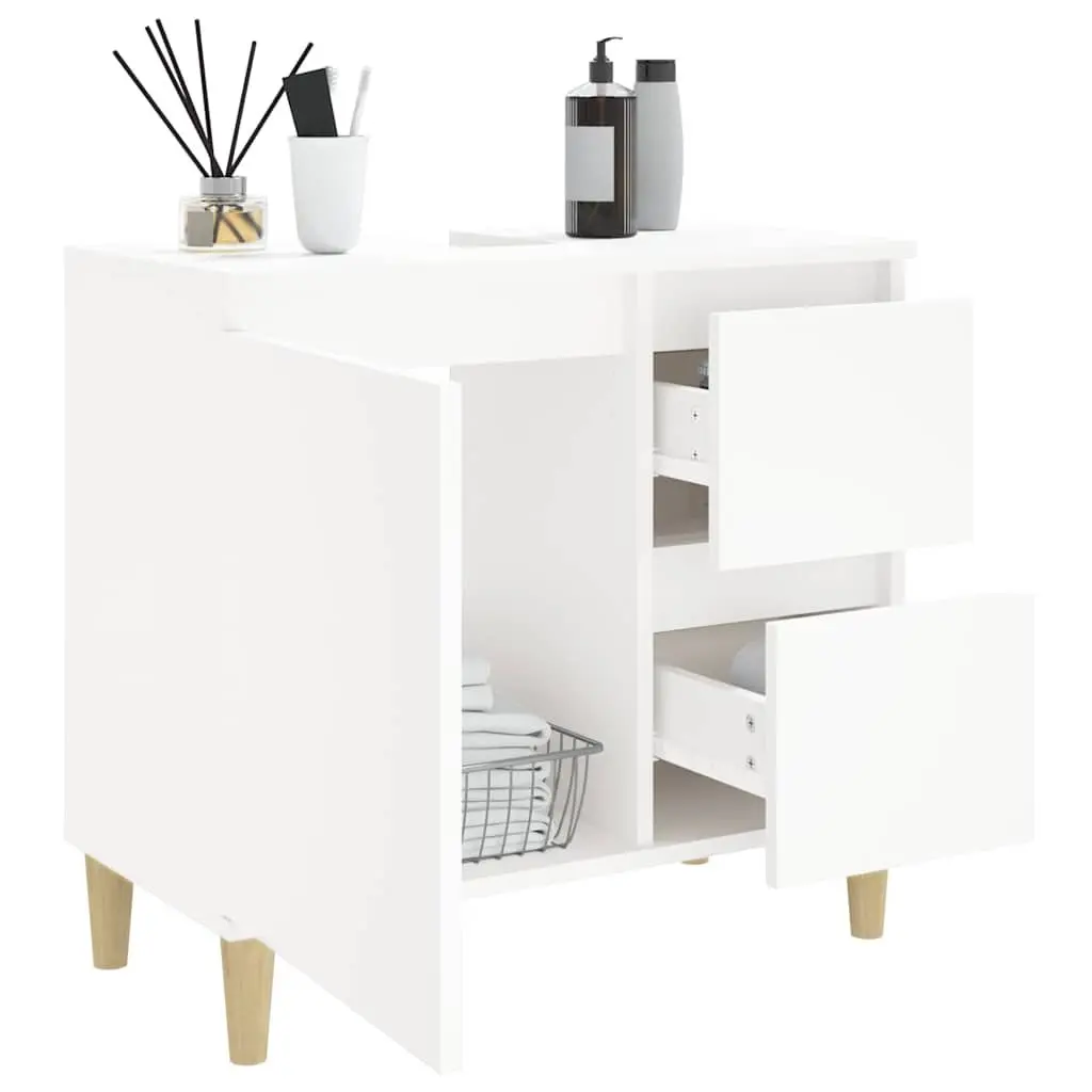 Bathroom Cabinet White Engineered Wood 2 Drawers 1 Door Compartment
