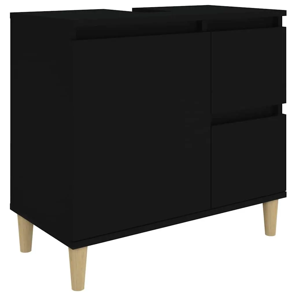 Bathroom Vanity Cabinet Black Engineered Wood 65x33x60 cm
