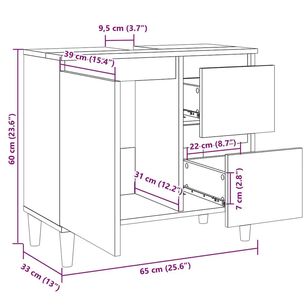 Bathroom Vanity Cabinet Black Engineered Wood 65x33x60 cm