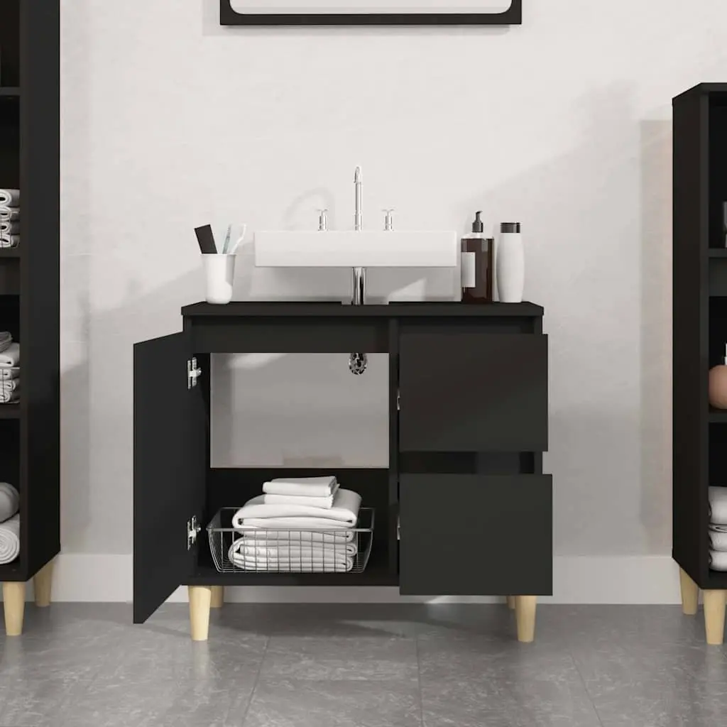 Bathroom Vanity Cabinet Black Engineered Wood 65x33x60 cm