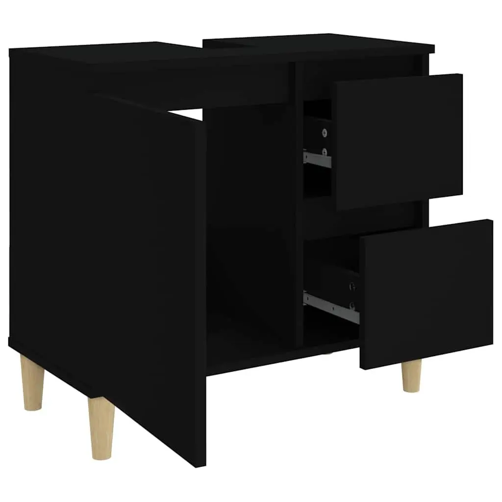 Bathroom Vanity Cabinet Black Engineered Wood 65x33x60 cm