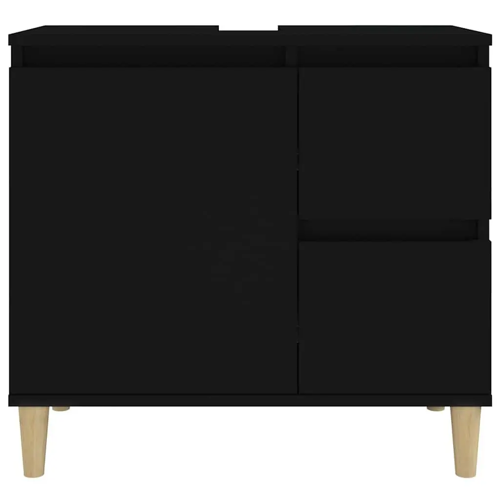 Bathroom Vanity Cabinet Black Engineered Wood 65x33x60 cm