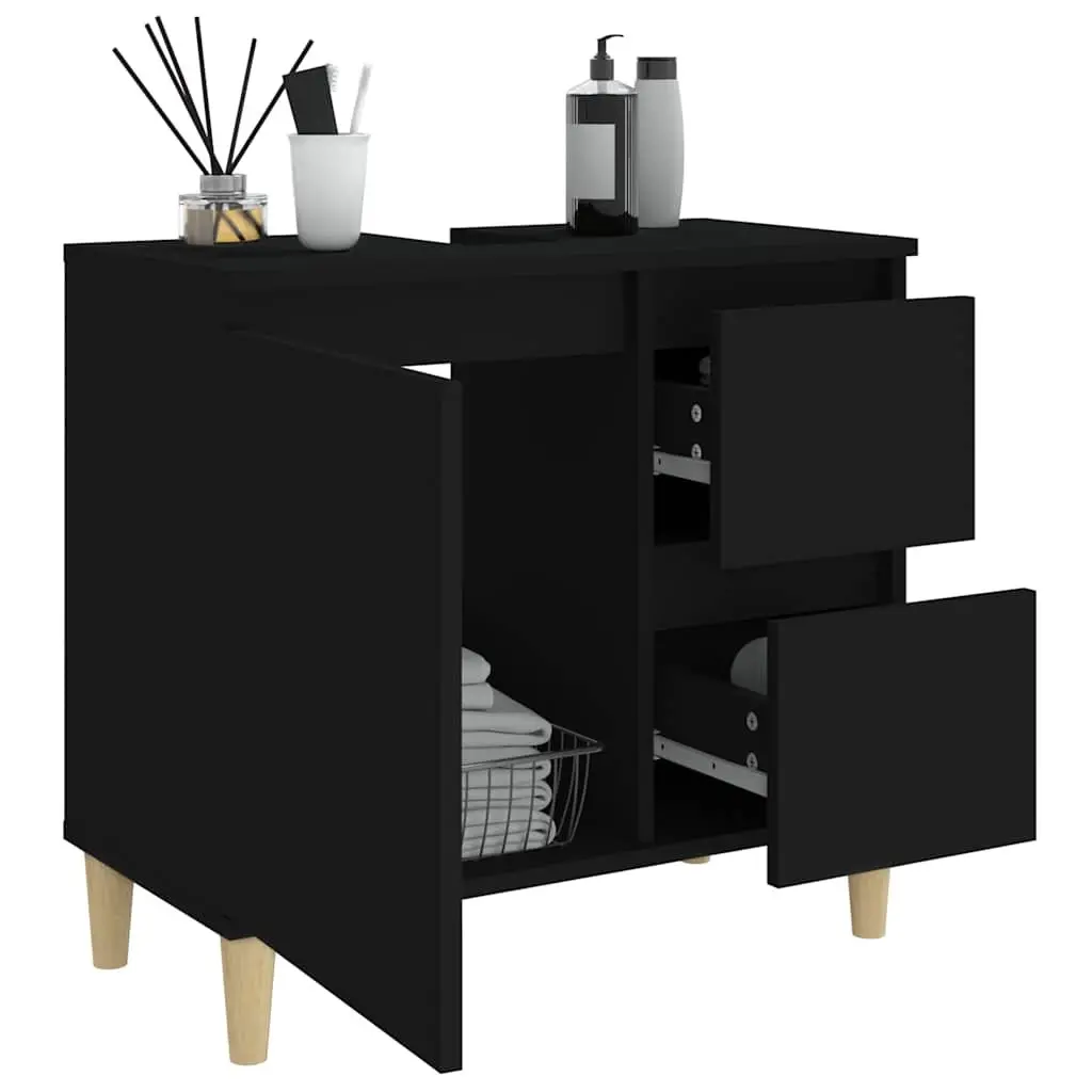 Bathroom Vanity Cabinet Black Engineered Wood 65x33x60 cm