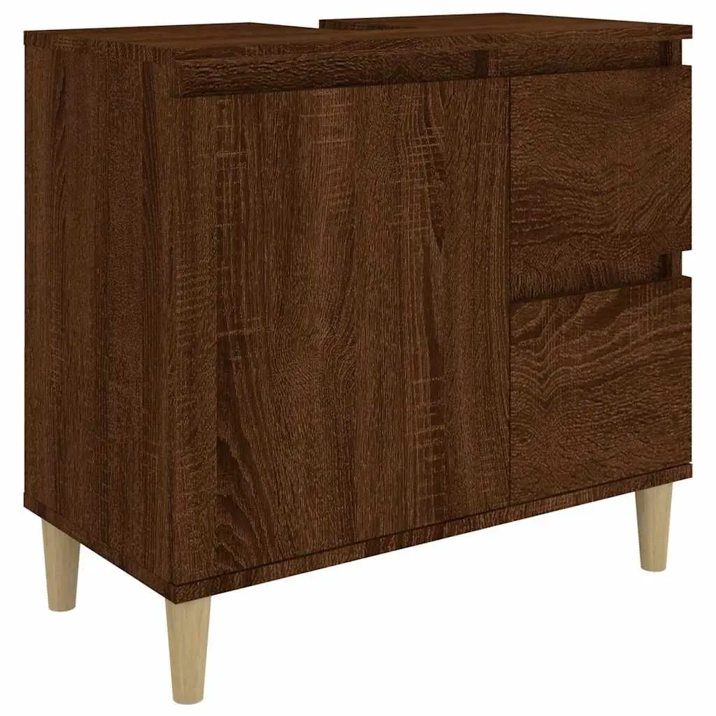 Bathroom Vanity Cabinet Brown Oak 65x33x60cm Engineered Wood Storage Cupboard