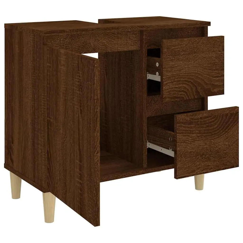 Bathroom Vanity Cabinet Brown Oak 65x33x60cm Engineered Wood Storage Cupboard