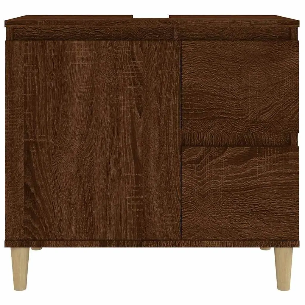 Bathroom Vanity Cabinet Brown Oak 65x33x60cm Engineered Wood Storage Cupboard