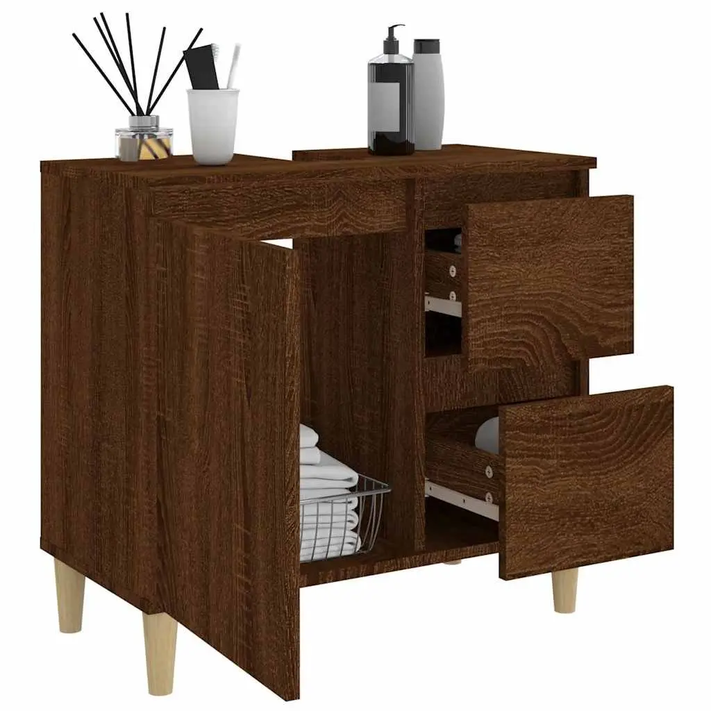 Bathroom Vanity Cabinet Brown Oak 65x33x60cm Engineered Wood Storage Cupboard