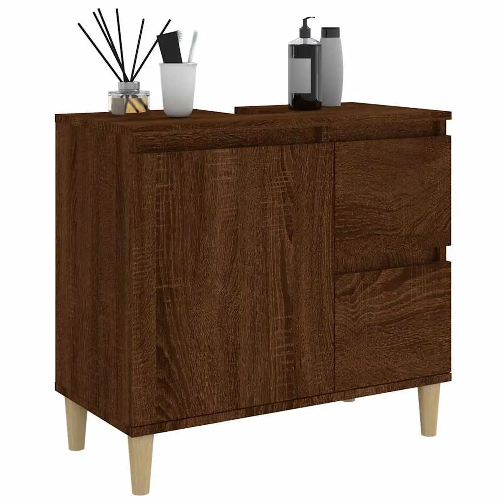 Bathroom Vanity Cabinet Brown Oak 65x33x60cm Engineered Wood Storage Cupboard