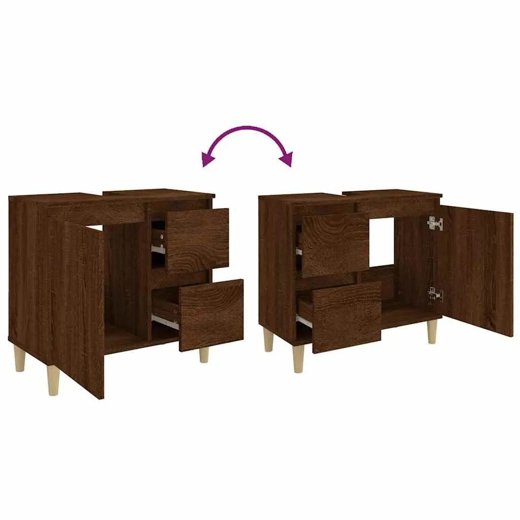Bathroom Vanity Cabinet Brown Oak 65x33x60cm Engineered Wood Storage Cupboard