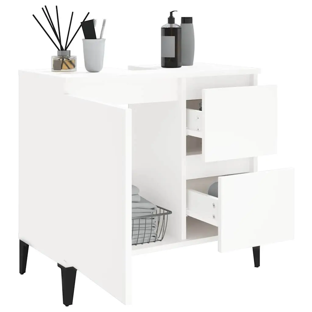 Bathroom Cabinet White Engineered Wood 65x33x60 cm with Drawers and Door
