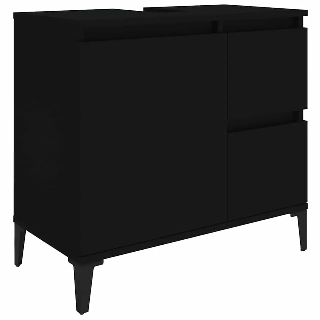 Bathroom Vanity Cabinet Black Storage Unit 2 Drawers Door Compartment Engineered