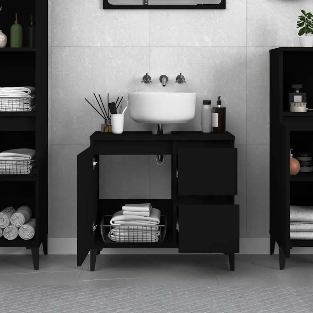 Bathroom Vanity Cabinet Black Storage Unit 2 Drawers Door Compartment Engineered