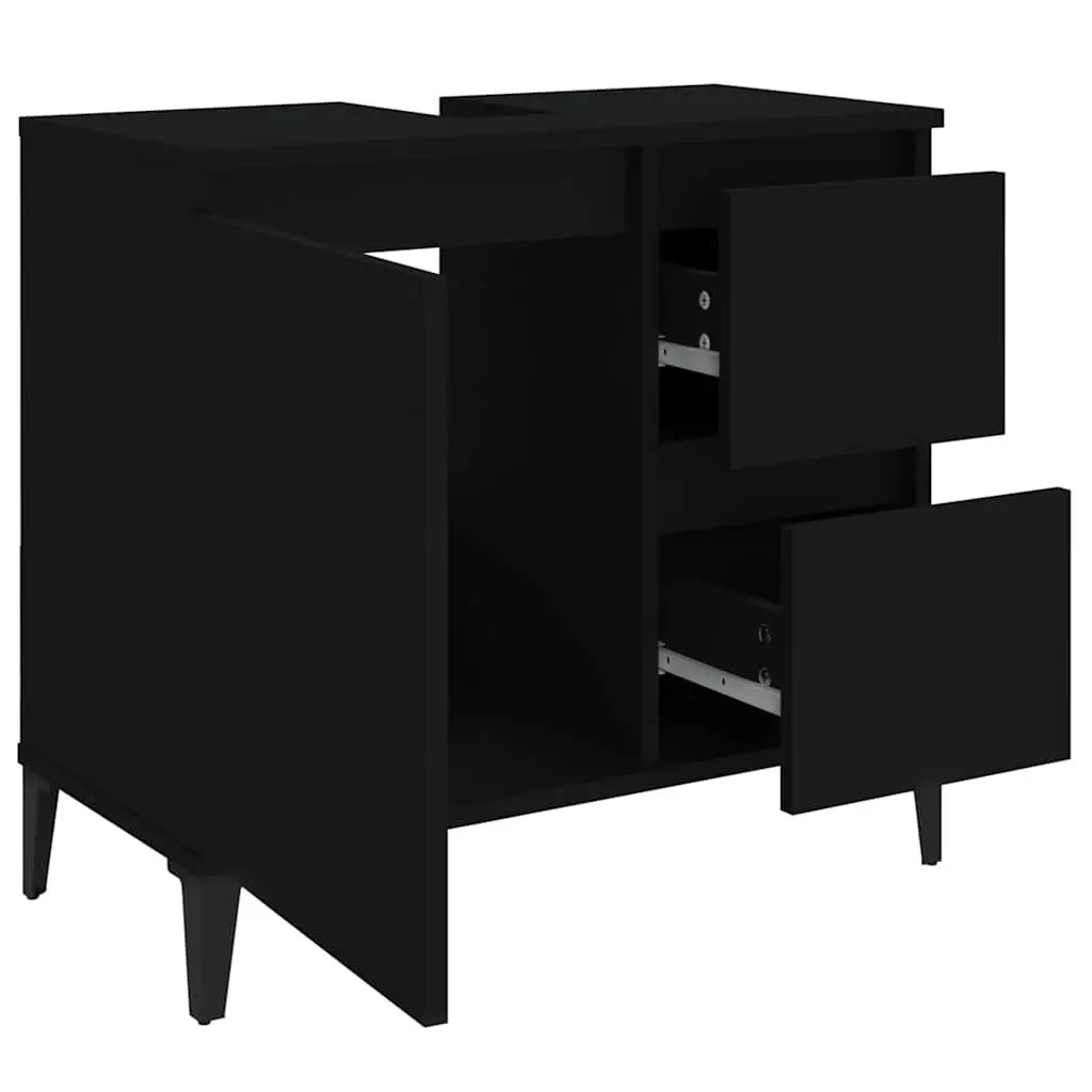 Bathroom Vanity Cabinet Black Storage Unit 2 Drawers Door Compartment Engineered