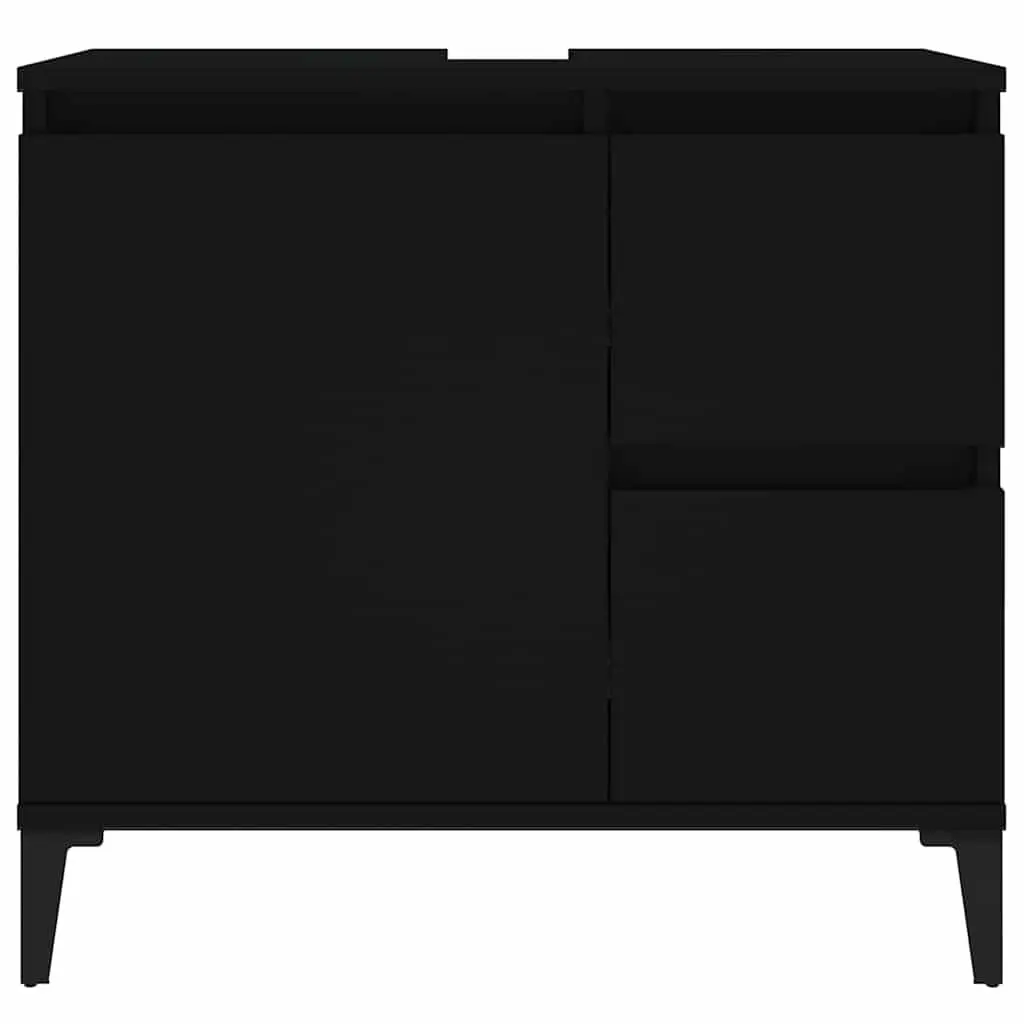 Bathroom Vanity Cabinet Black Storage Unit 2 Drawers Door Compartment Engineered