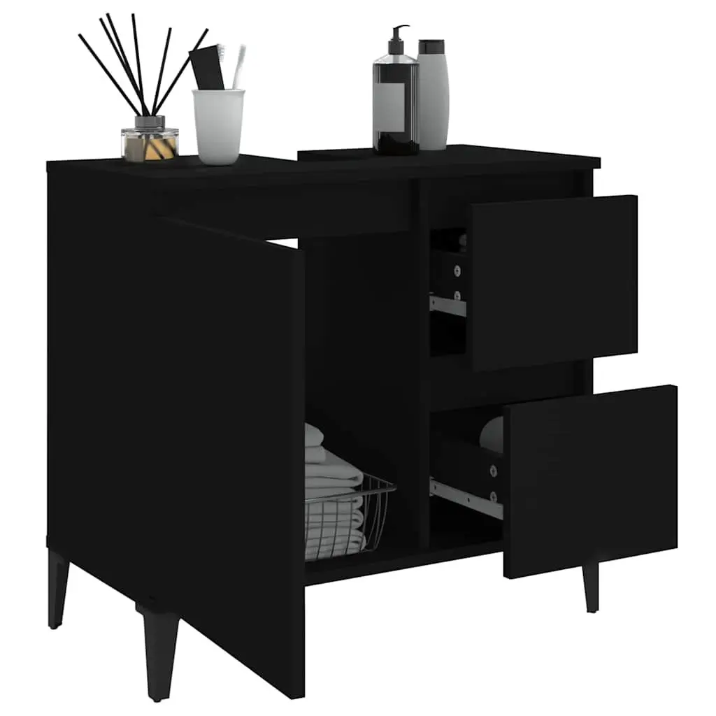 Bathroom Vanity Cabinet Black Storage Unit 2 Drawers Door Compartment Engineered