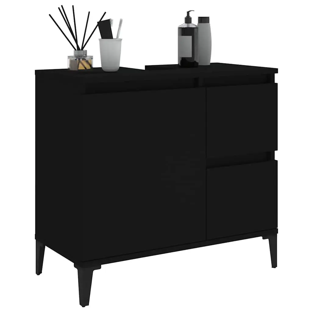 Bathroom Vanity Cabinet Black Storage Unit 2 Drawers Door Compartment Engineered
