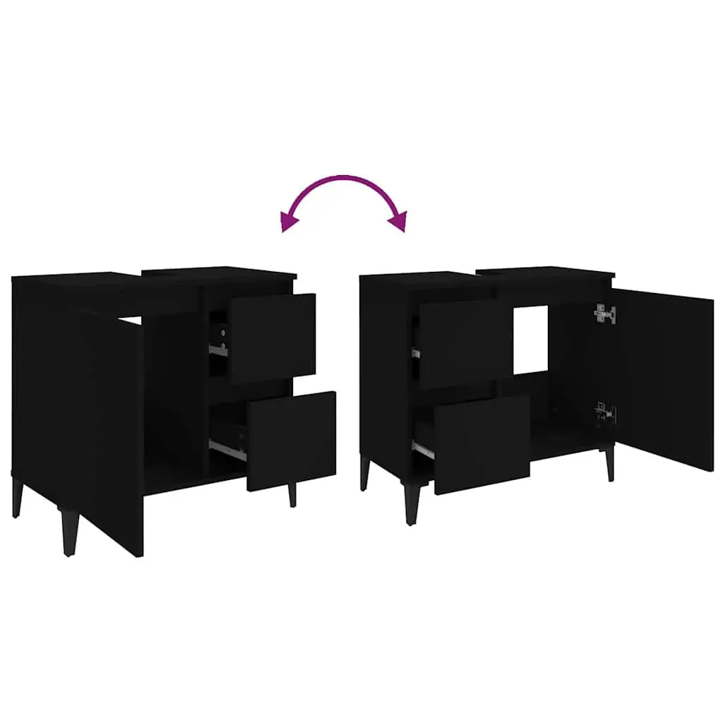 Bathroom Vanity Cabinet Black Storage Unit 2 Drawers Door Compartment Engineered