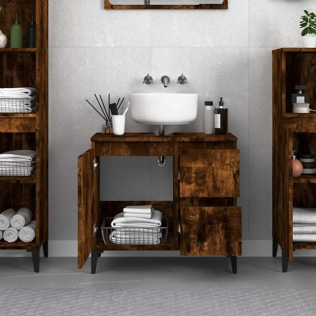 Bathroom Vanity Cabinet Brown Engineered Wood 65x33x60cm