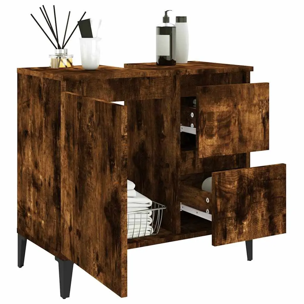 Bathroom Vanity Cabinet Brown Engineered Wood 65x33x60cm