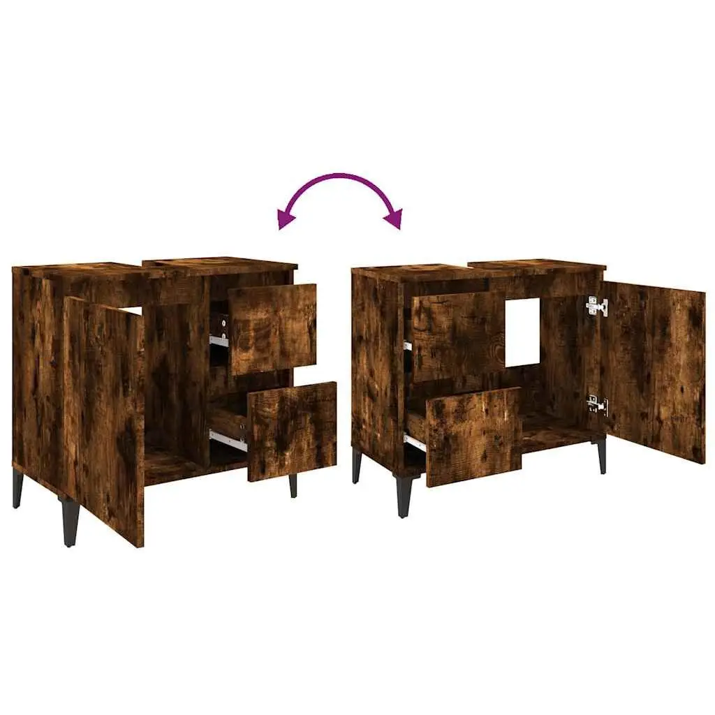 Bathroom Vanity Cabinet Brown Engineered Wood 65x33x60cm