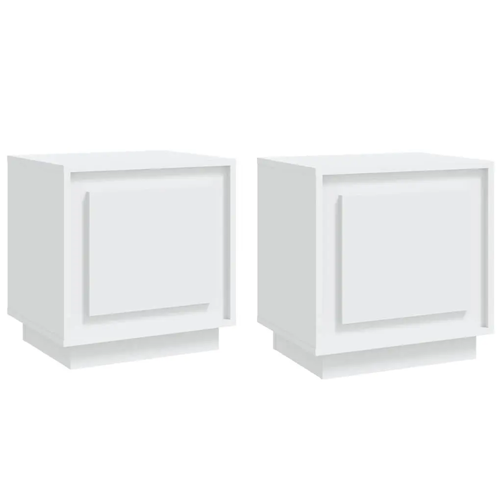 Bedside Cabinets Modern White 44x35x45 cm 2 Piece Nightstand Storage Cabinet