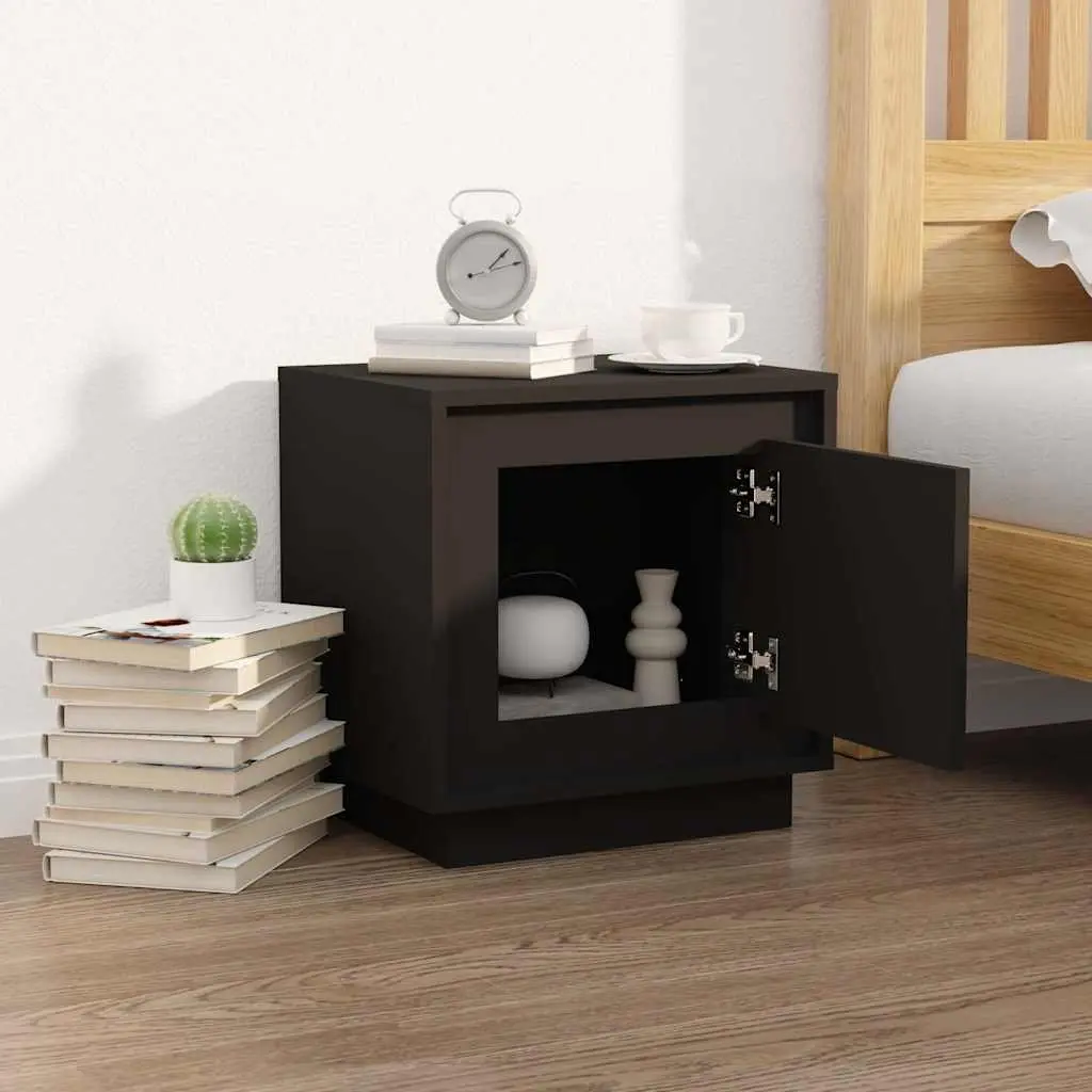 Bedside Cabinet Black Modern Nightstand Storage Table with Door 44x35x45cm