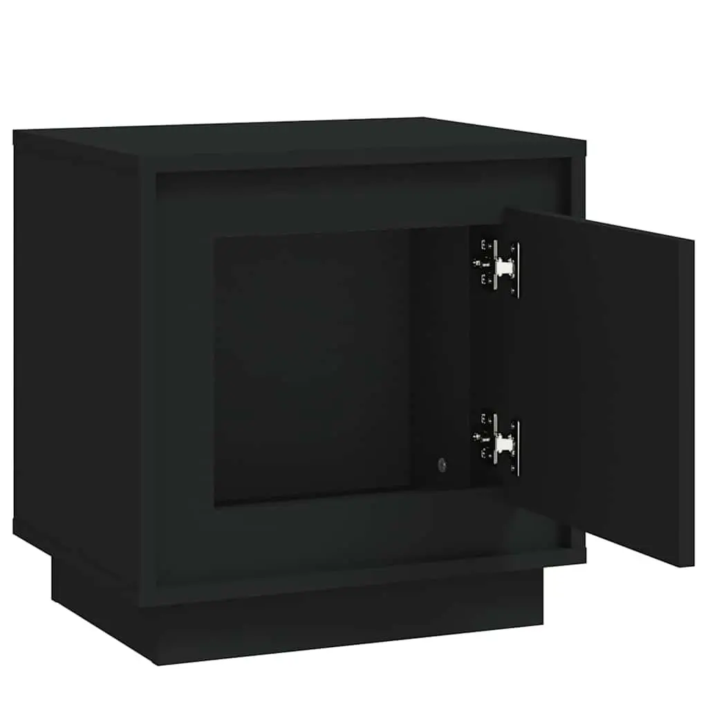 Bedside Cabinet Black Modern Nightstand Storage Table with Door 44x35x45cm
