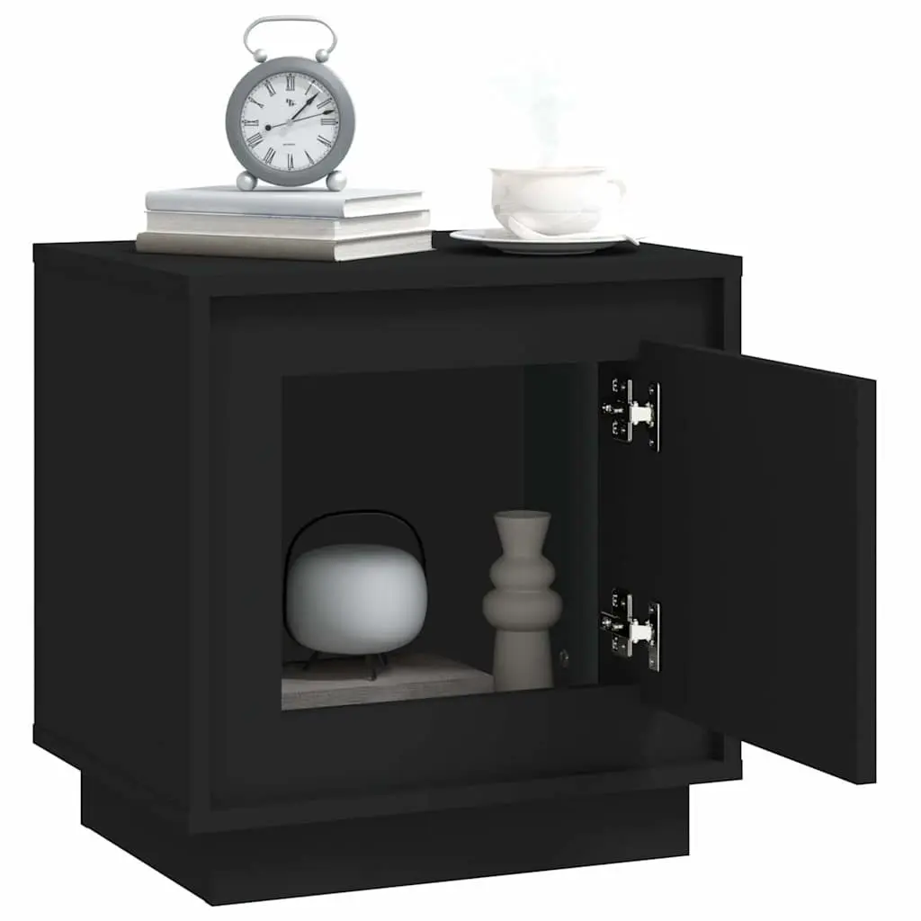 Bedside Cabinet Black Modern Nightstand Storage Table with Door 44x35x45cm