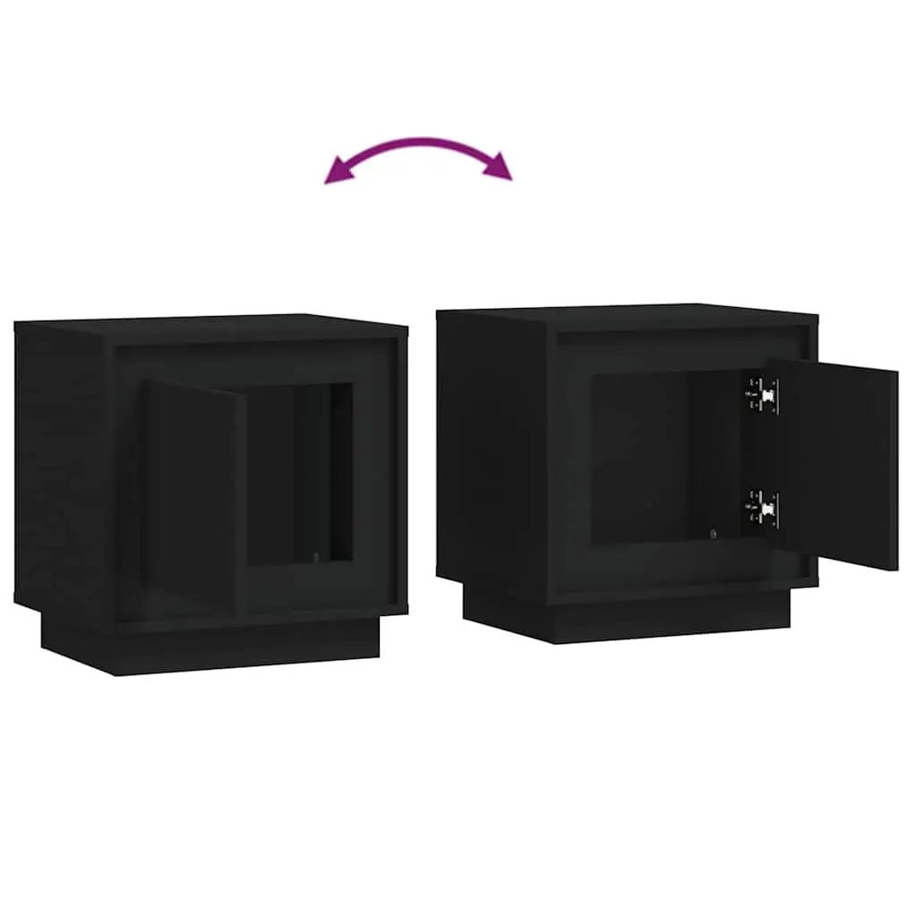 Bedside Cabinet Black Modern Nightstand Storage Table with Door 44x35x45cm