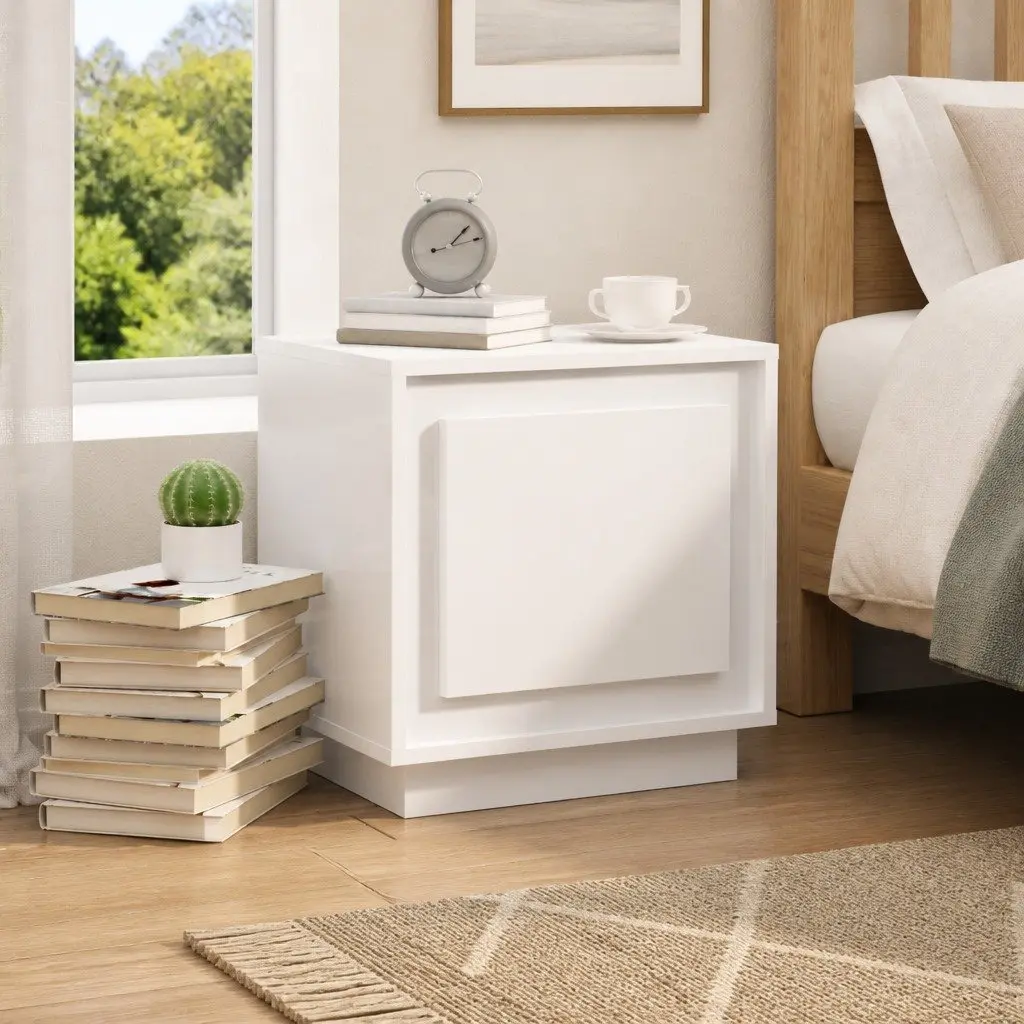 Bedside Cabinet White Modern Nightstand Storage Table with Door 44x35x45cm