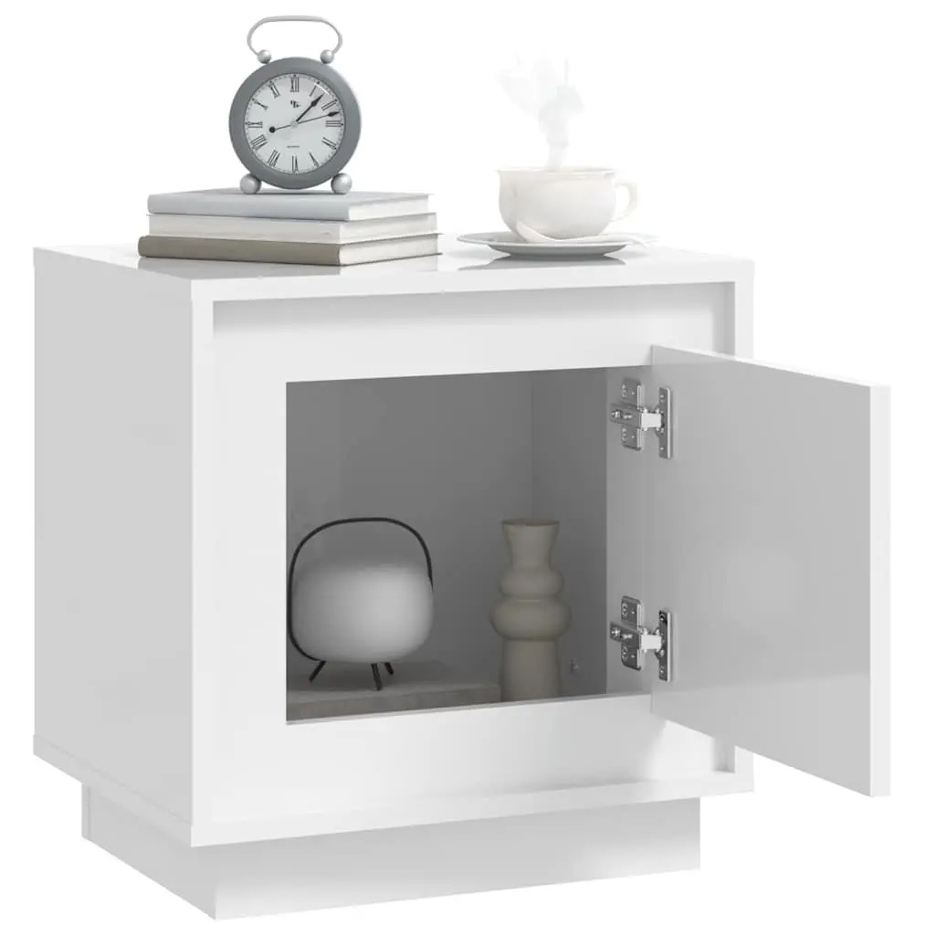 Bedside Cabinet White Modern Nightstand Storage Table with Door 44x35x45cm