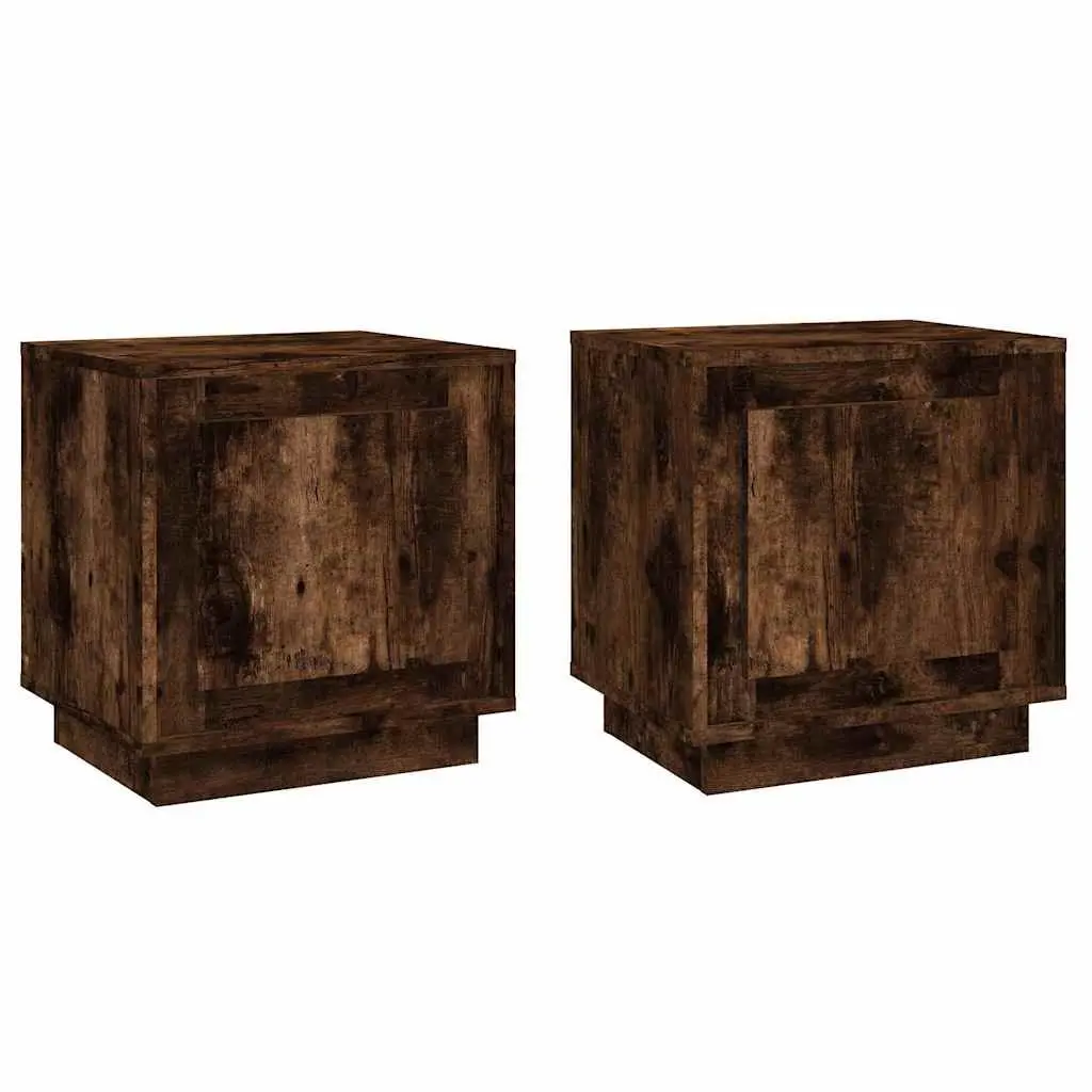 Bedside Cabinets Modern Nightstand Storage Table Brown Engineered Wood 2 Piece