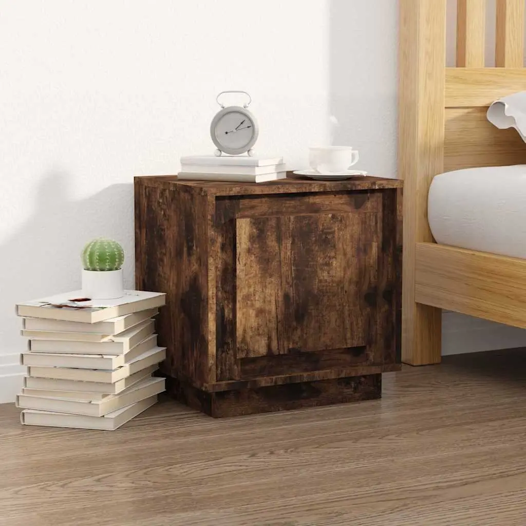 Bedside Cabinets Modern Nightstand Storage Table Brown Engineered Wood 2 Piece
