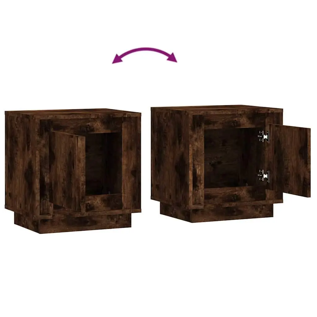 Bedside Cabinets Modern Nightstand Storage Table Brown Engineered Wood 2 Piece