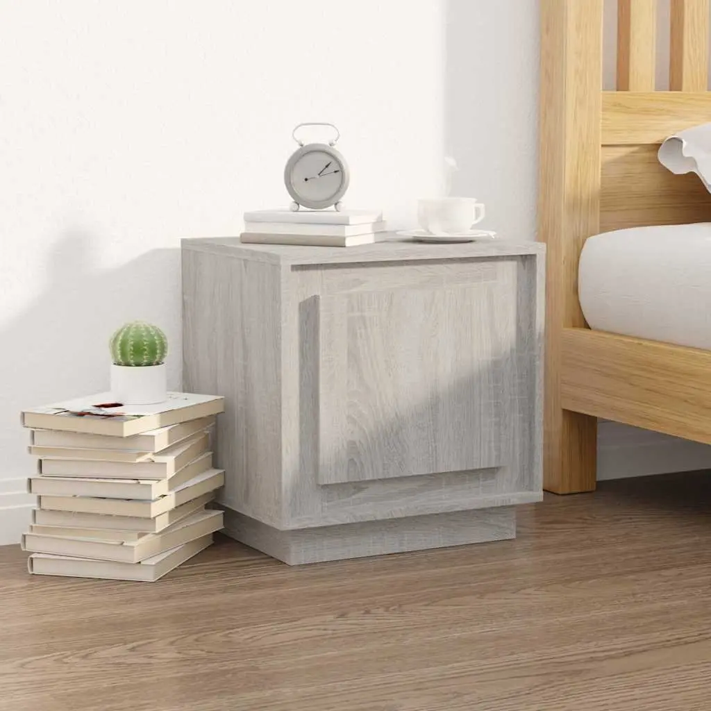 Bedside Cabinet 2 pcs Grey Engineered Wood Nightstand Storage Door Organizer