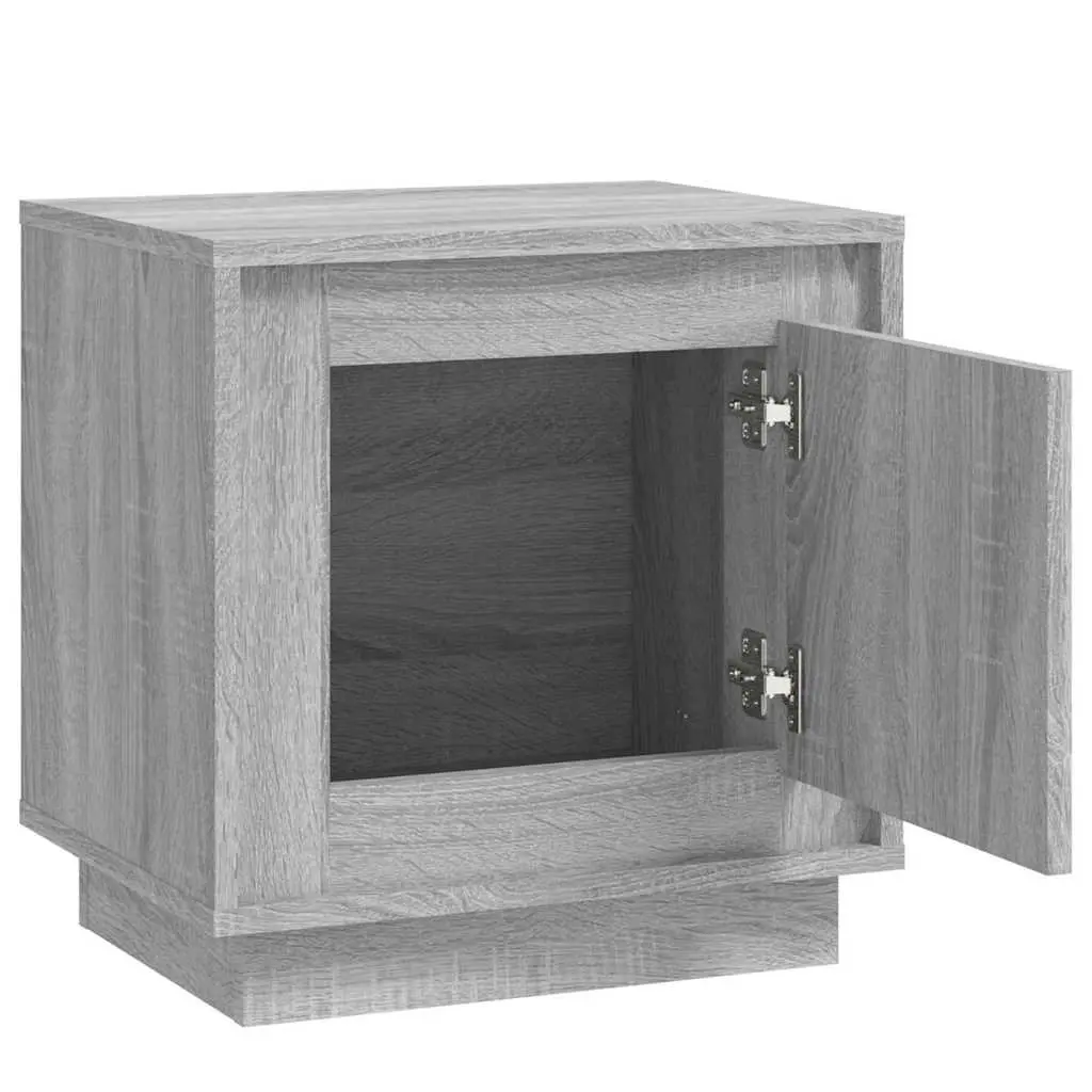 Bedside Cabinet 2 pcs Grey Engineered Wood Nightstand Storage Door Organizer