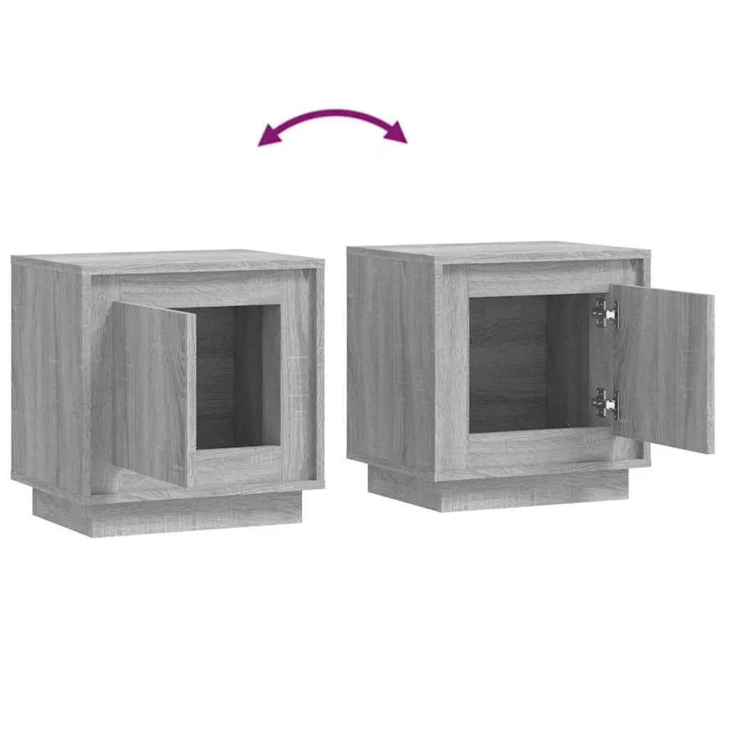 Bedside Cabinet 2 pcs Grey Engineered Wood Nightstand Storage Door Organizer