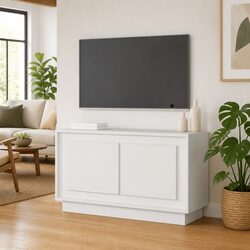 TV Cabinet White Engineered Wood Media Unit Storage Furniture 80x35x45cm