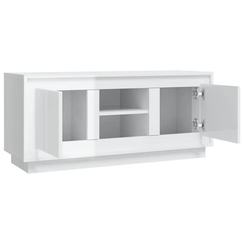 TV Cabinet White High Gloss Modern Media Storage Unit 102x35x45cm Engineered