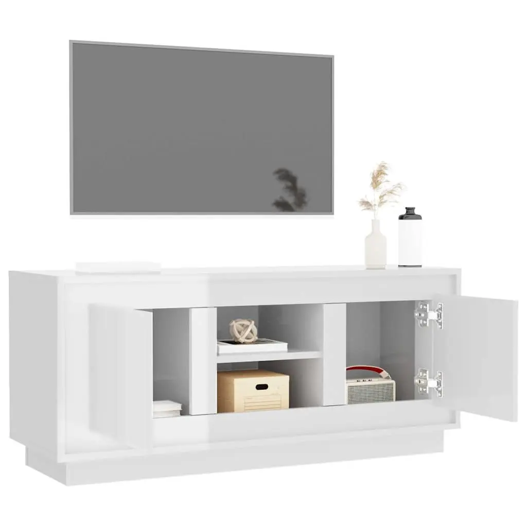 TV Cabinet White High Gloss Modern Media Storage Unit 102x35x45cm Engineered