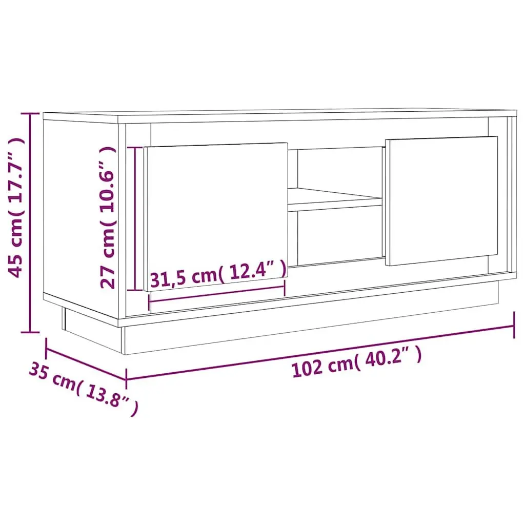 TV Cabinet White High Gloss Modern Media Storage Unit 102x35x45cm Engineered