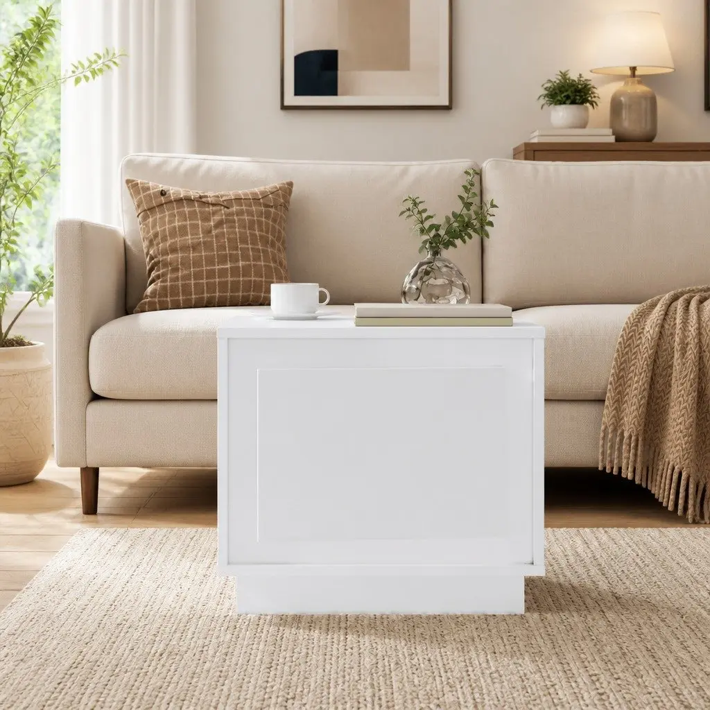 Coffee Table High Gloss White Storage Cabinet 51 x 50 x 44 cm