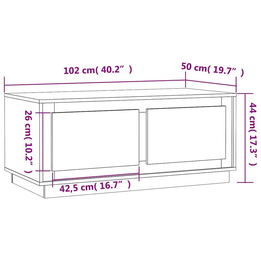 Coffee Table High Gloss White Engineered Wood 102L x 50W x 44H cm