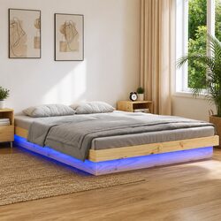 Comfortable and Stylish Brown Wood Bed Frame with LED