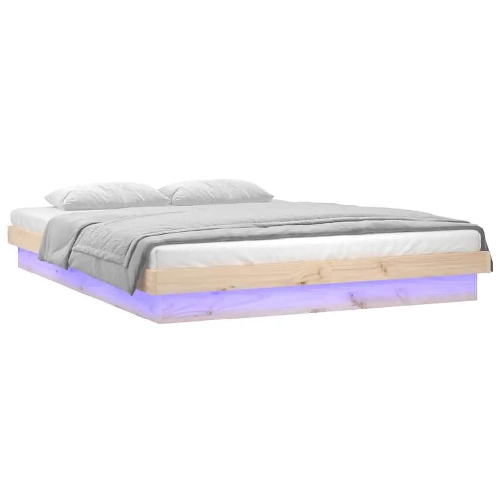 Solid Wood LED Bed Frame Brown 150x200 cm with Remote Control